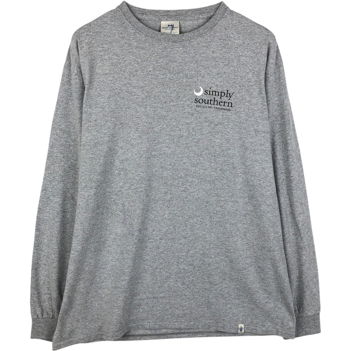 Simply Southern Animal Pattern Dog Print Long-Sleeve T-Shirt (Men's Size L) cotton gray type Vintage Second Hand