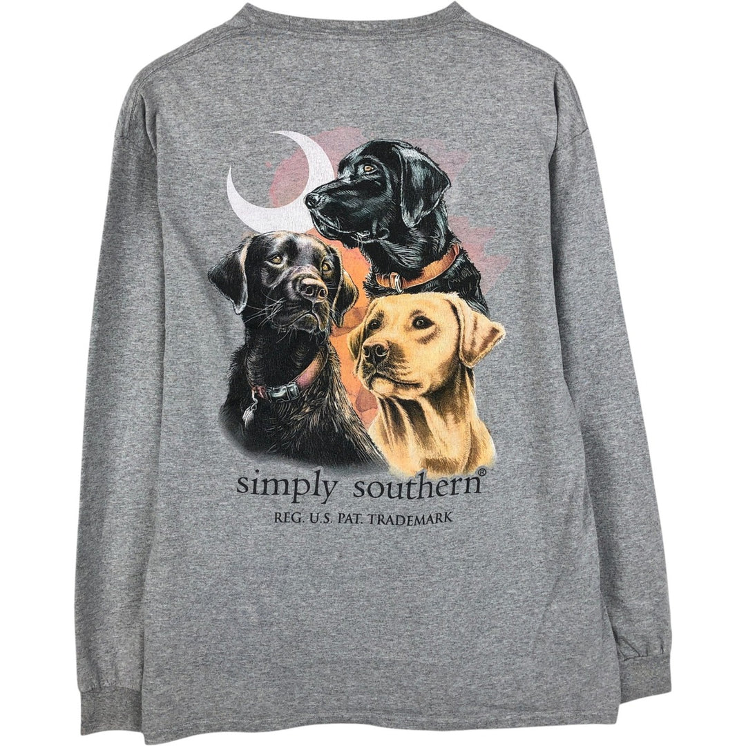 Simply Southern Animal Pattern Dog Print Long-Sleeve T-Shirt (Men's Size L) cotton gray type Vintage Second Hand