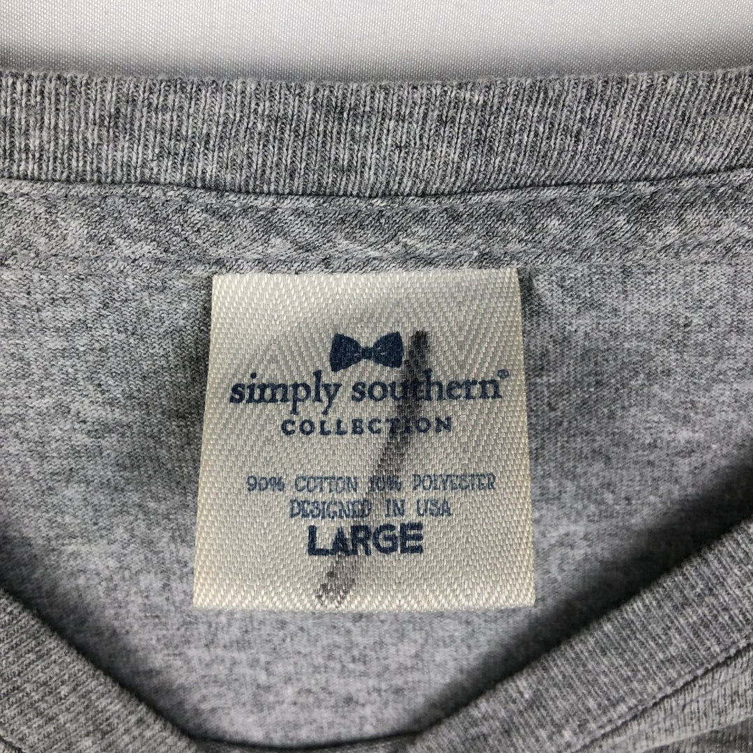 Simply Southern Animal Pattern Dog Print Long-Sleeve T-Shirt (Men's Size L) cotton gray type Vintage Second Hand