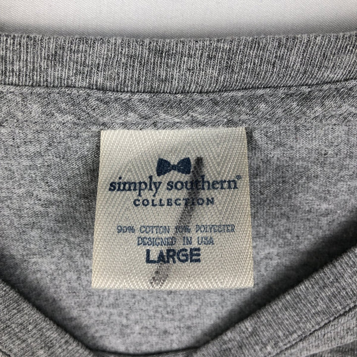 Simply Southern Animal Pattern Dog Print Long-Sleeve T-Shirt (Men's Size L) cotton gray type Vintage Second Hand