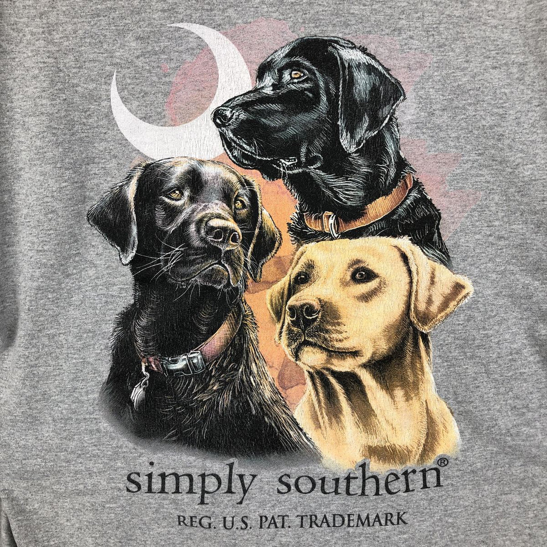 Simply Southern Animal Pattern Dog Print Long-Sleeve T-Shirt (Men's Size L) cotton gray type Vintage Second Hand