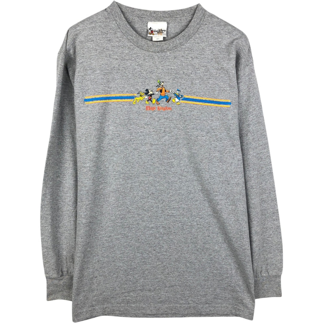 90'S Walt Disney World Disney Character Print Long-Sleeve T-Shirt, Men's Size L (Equivalent), Vintage cotton gray type Vintage Second Hand