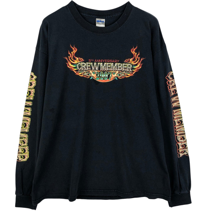 Gildan Fire Pattern Long-Sleeve T-Shirt (Men's XL equivalent) cotton black type Vintage Second Hand