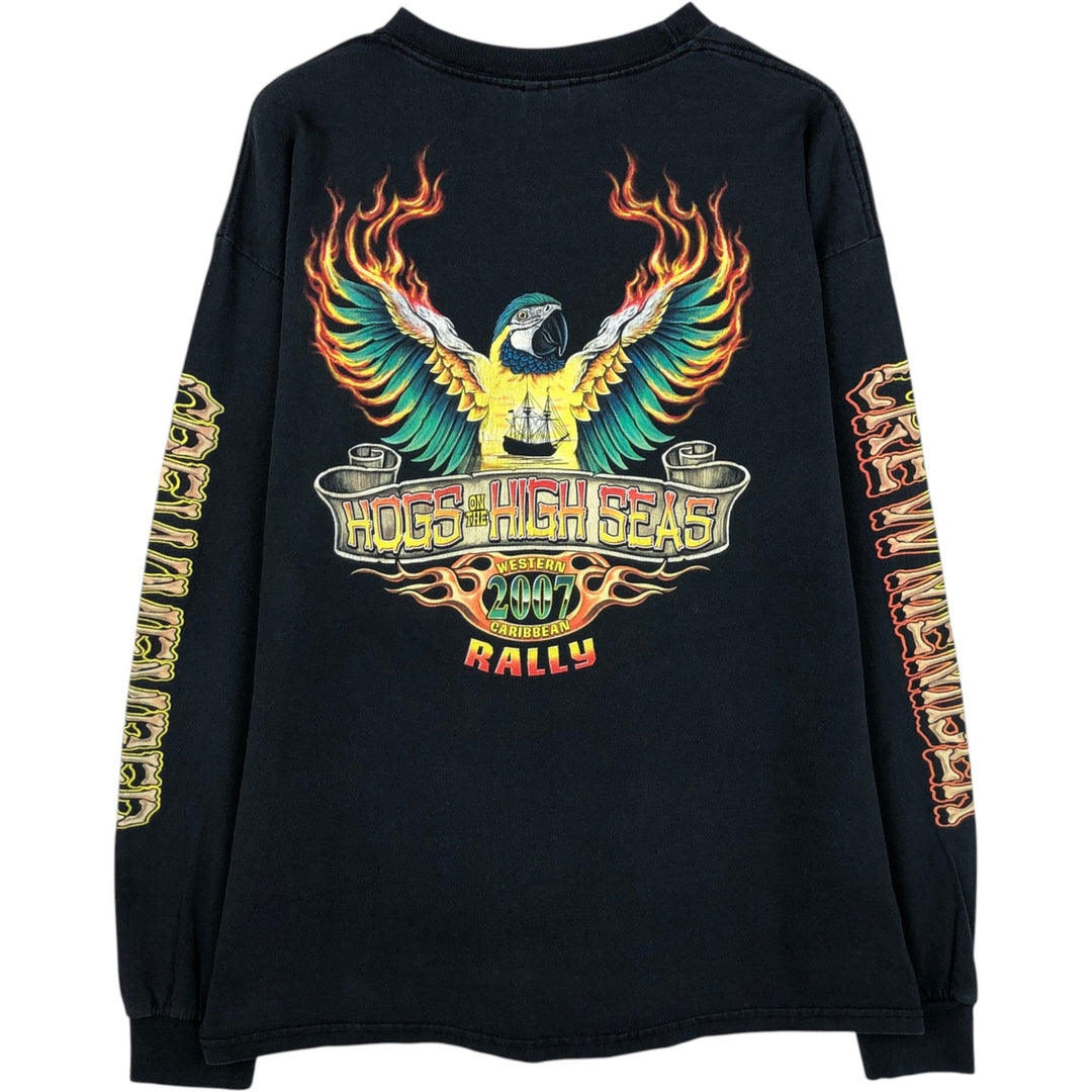 Gildan Fire Pattern Long-Sleeve T-Shirt (Men's XL equivalent) cotton black type Vintage Second Hand