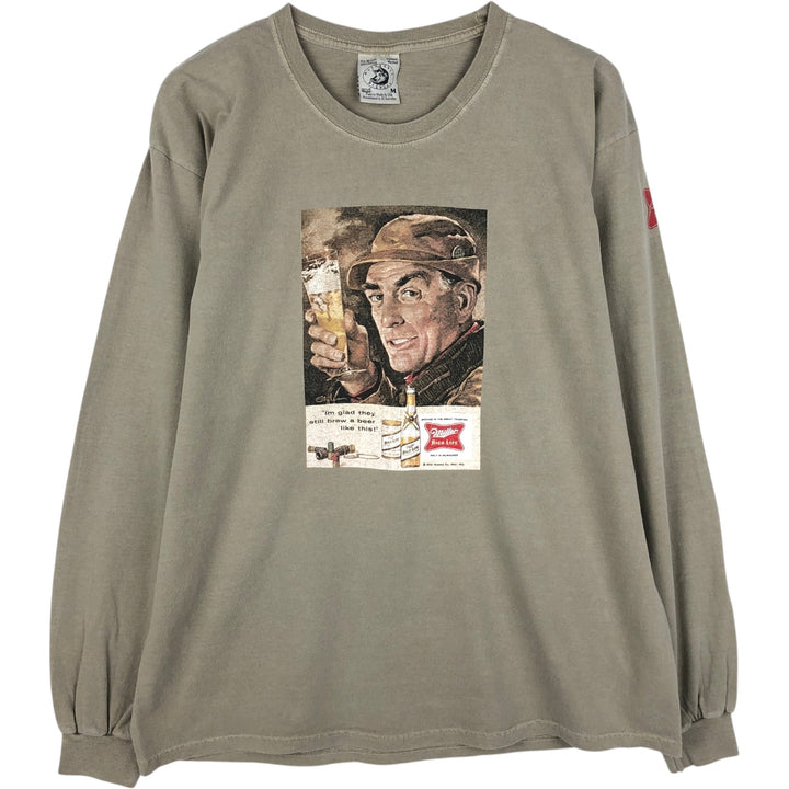 Anvil MILLER Advertising Long-Sleeve T-Shirt (Men's Size M) cotton brown type Vintage Second Hand