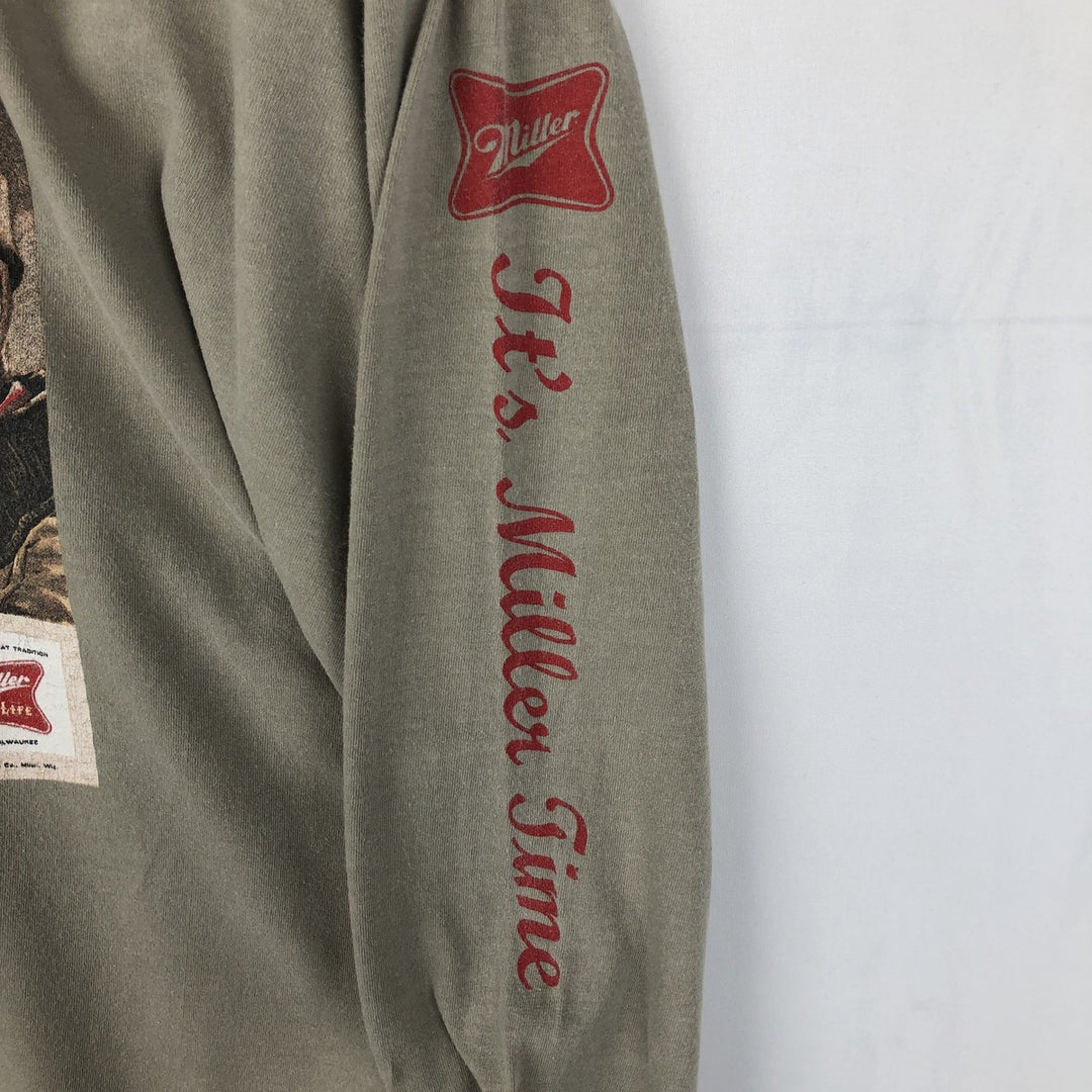 Anvil MILLER Advertising Long-Sleeve T-Shirt (Men's Size M) cotton brown type Vintage Second Hand