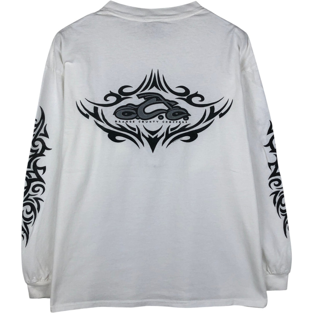 2000'S ODM Orange County Choppers Tribal Motorcycle Long-Sleeve T-Shirt (Men's XL equivalent) cotton white type Vintage Second Hand