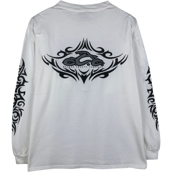 2000'S ODM Orange County Choppers Tribal Motorcycle Long-Sleeve T-Shirt (Men's XL equivalent) cotton white type Vintage Second Hand