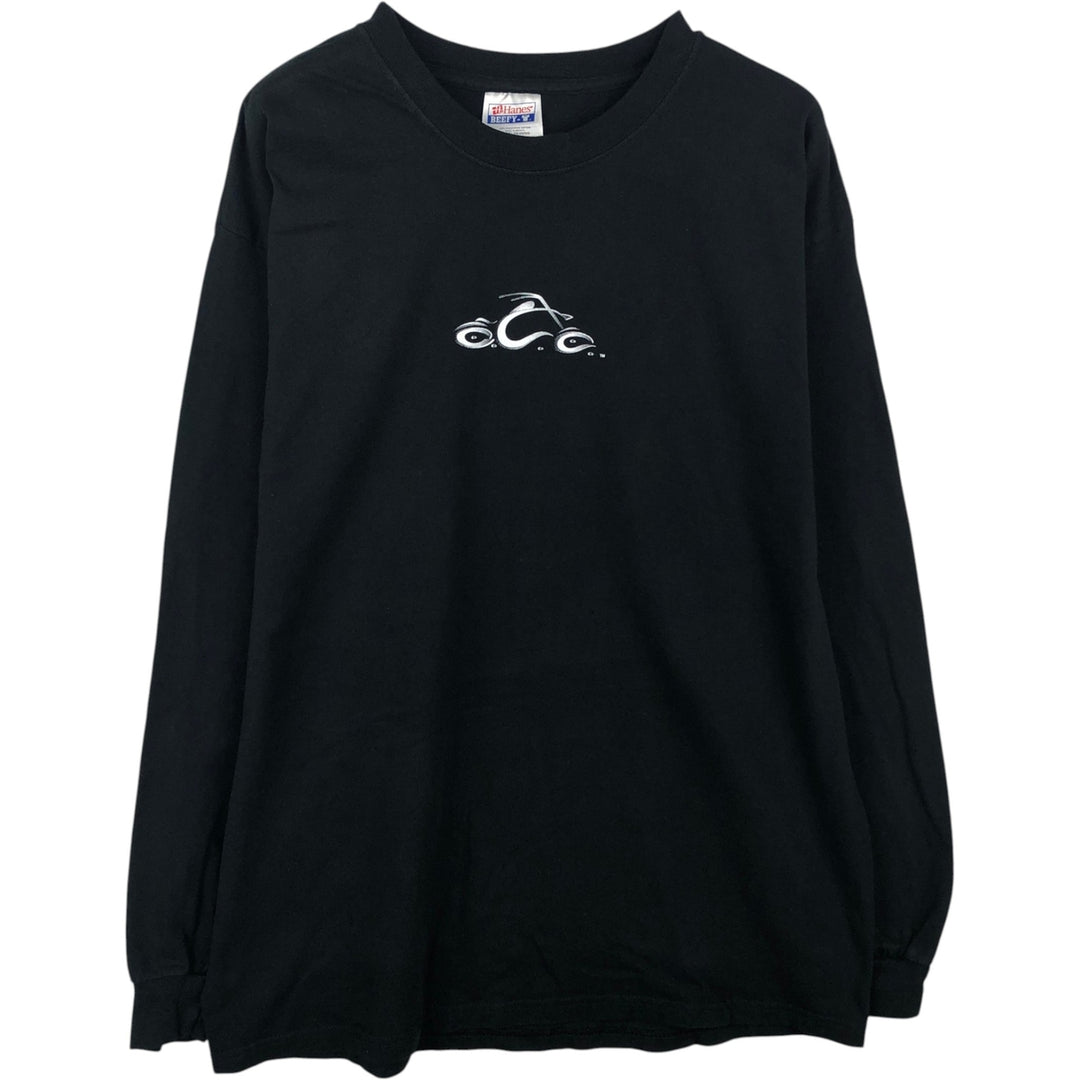 2000'S Hanes BEEFY-T Blue Tag Orange County Choppers Motorcycle Long-Sleeve T-Shirt (Men's Size L) cotton black type Vintage Second Hand