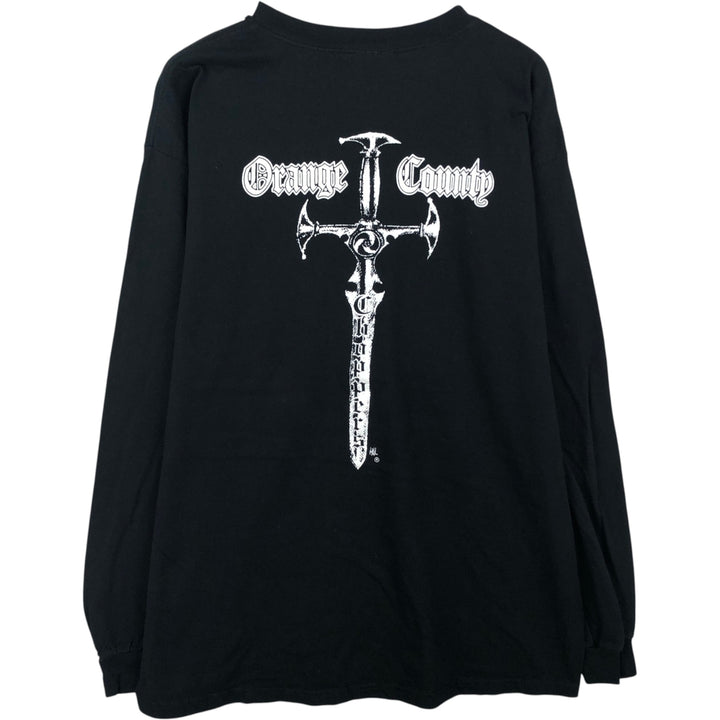 2000'S Hanes BEEFY-T Blue Tag Orange County Choppers Motorcycle Long-Sleeve T-Shirt (Men's Size L) cotton black type Vintage Second Hand