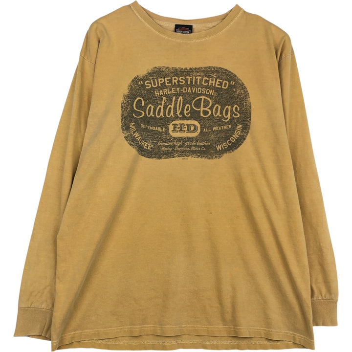 2000'S Harley-Davidson American flag pattern motorcycle long-sleeved T-shirt (Men's size L equivalent) cotton Beige type Vintage Second Hand