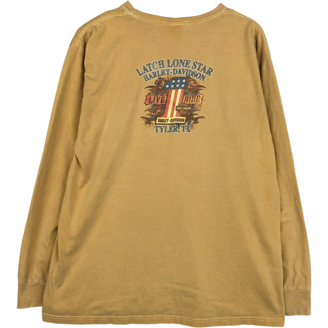 2000'S Harley-Davidson American flag pattern motorcycle long-sleeved T-shirt (Men's size L equivalent) cotton Beige type Vintage Second Hand