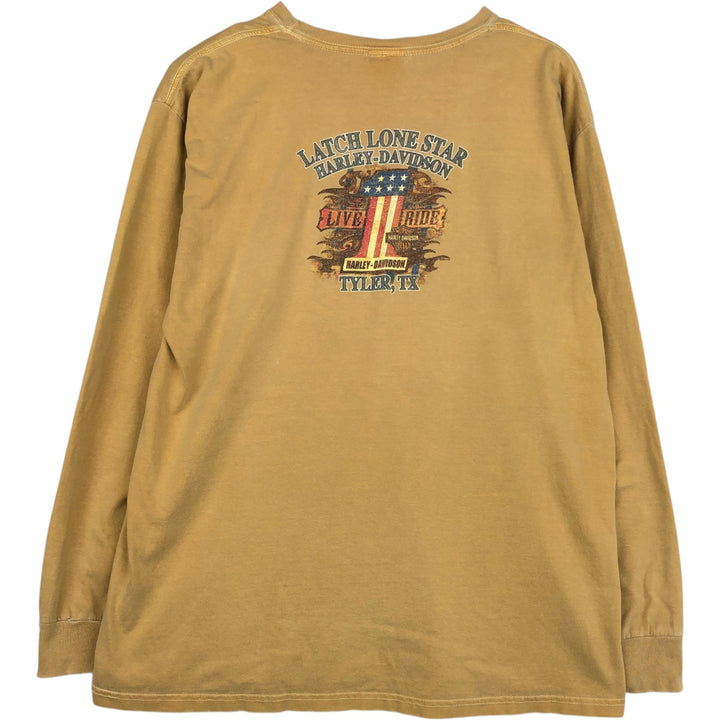 2000'S Harley-Davidson American flag pattern motorcycle long-sleeved T-shirt (Men's size L equivalent) cotton Beige type Vintage Second Hand