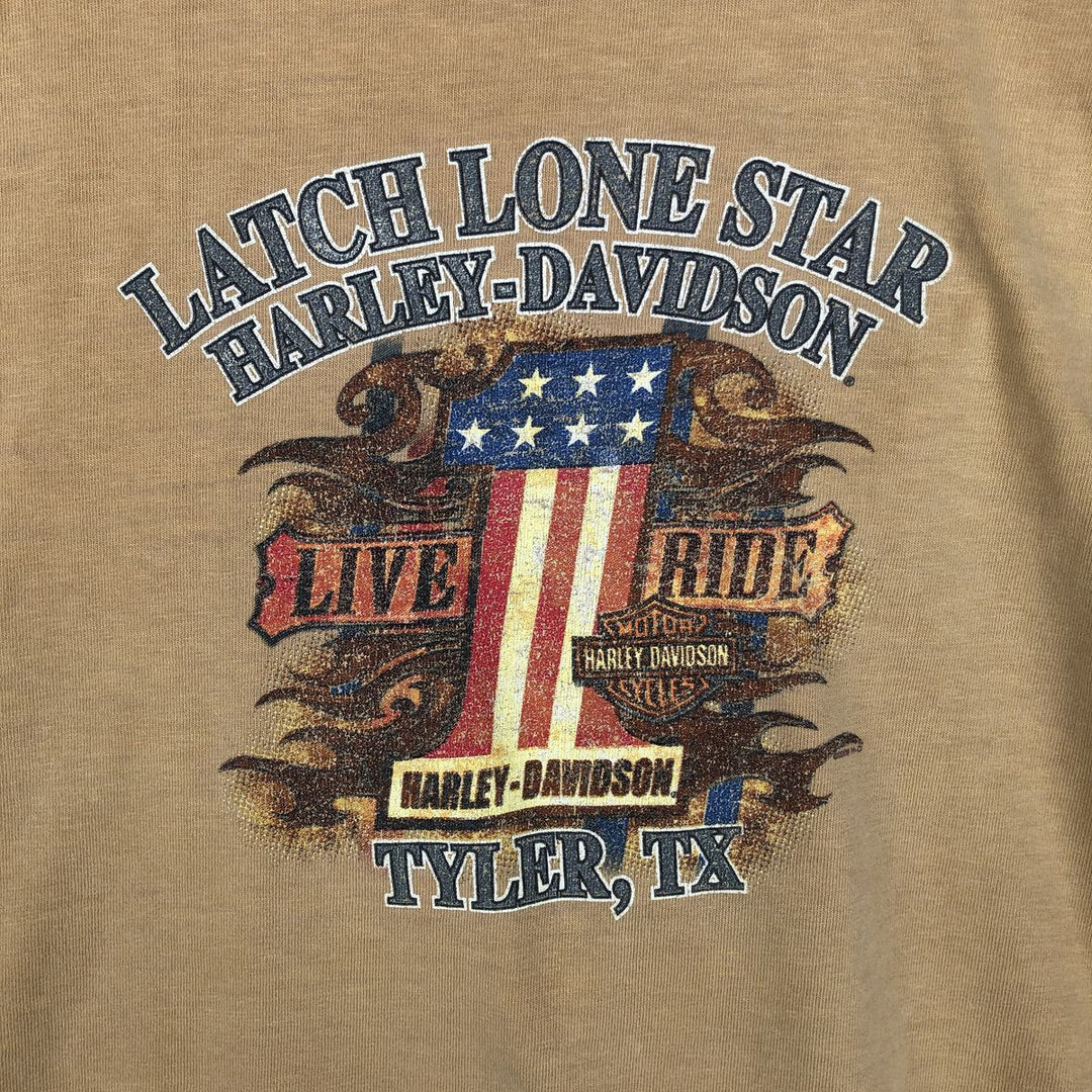 2000'S Harley-Davidson American flag pattern motorcycle long-sleeved T-shirt (Men's size L equivalent) cotton Beige type Vintage Second Hand