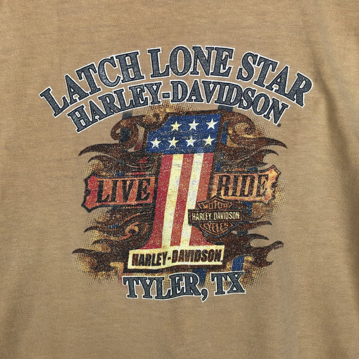 2000'S Harley-Davidson American flag pattern motorcycle long-sleeved T-shirt (Men's size L equivalent) cotton Beige type Vintage Second Hand