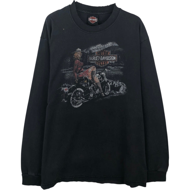Harley-Davidson Pin-up Girl Motorcycle Long-Sleeve T-Shirt (Men's Size S) unclear black type Vintage Second Hand