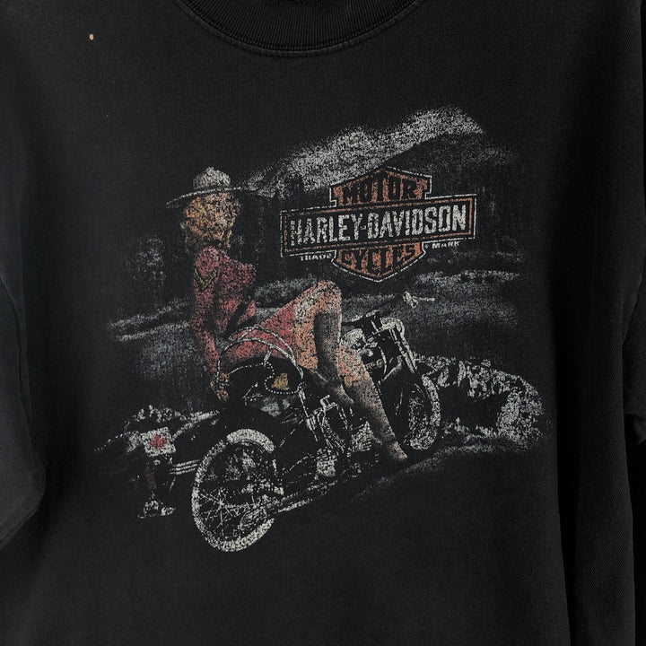 Harley-Davidson Pin-up Girl Motorcycle Long-Sleeve T-Shirt (Men's Size S) unclear black type Vintage Second Hand