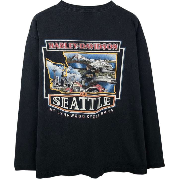90'S Harley-Davidson Henley Neck Motorcycle Long-Sleeve T-Shirt, Made in USA, Men's Size L (approx.) cotton black type Vintage Second Hand