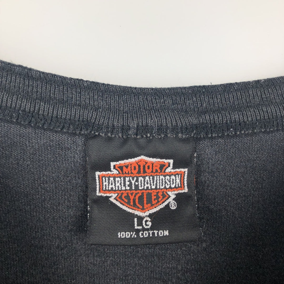 90'S Harley-Davidson Henley Neck Motorcycle Long-Sleeve T-Shirt, Made in USA, Men's Size L (approx.) cotton black type Vintage Second Hand