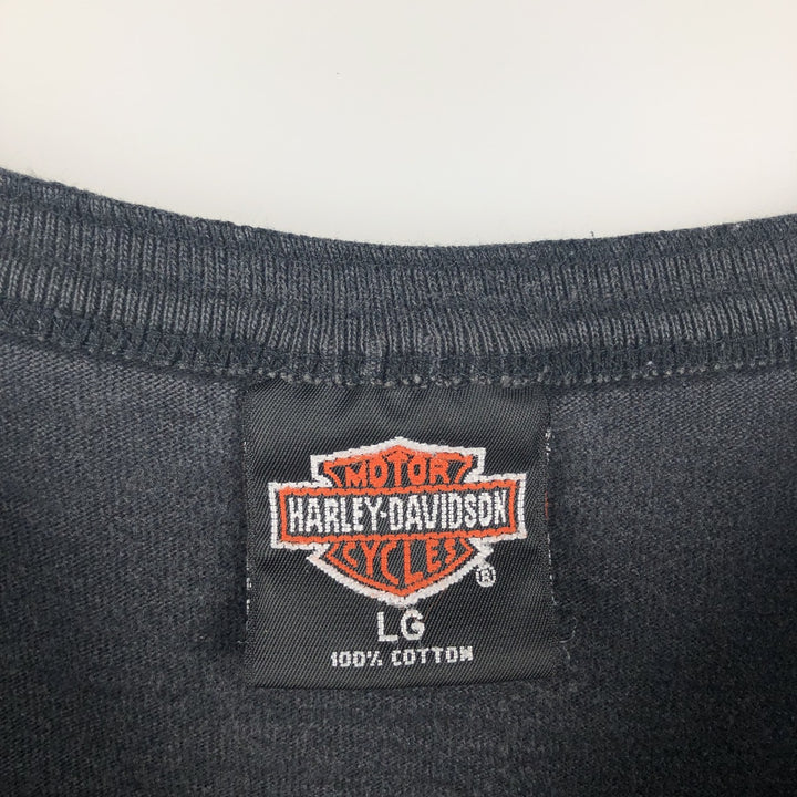 90'S Harley-Davidson Henley Neck Motorcycle Long-Sleeve T-Shirt, Made in USA, Men's Size L (approx.) cotton black type Vintage Second Hand