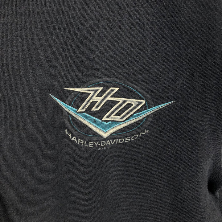 90'S Harley-Davidson Henley Neck Motorcycle Long-Sleeve T-Shirt, Made in USA, Men's Size L (approx.) cotton black type Vintage Second Hand
