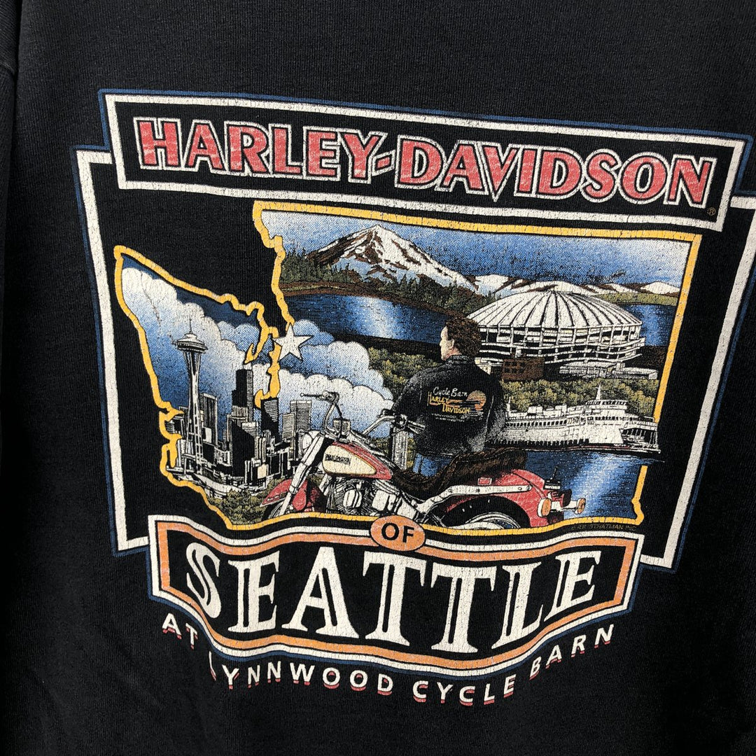 90'S Harley-Davidson Henley Neck Motorcycle Long-Sleeve T-Shirt, Made in USA, Men's Size L (approx.) cotton black type Vintage Second Hand