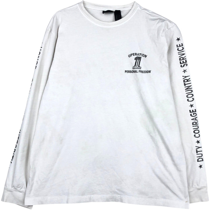 Harley-Davidson American flag pattern motorcycle long-sleeved T-shirt, made in the USA, men's size L equivalent. cotton white type Vintage Second Hand