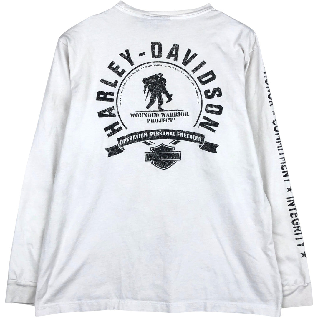 Harley-Davidson American flag pattern motorcycle long-sleeved T-shirt, made in the USA, men's size L equivalent. cotton white type Vintage Second Hand