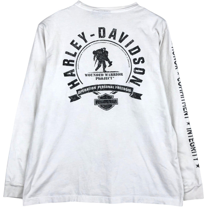 Harley-Davidson American flag pattern motorcycle long-sleeved T-shirt, made in the USA, men's size L equivalent. cotton white type Vintage Second Hand