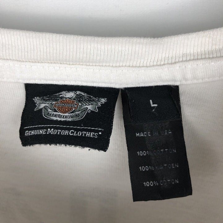 Harley-Davidson American flag pattern motorcycle long-sleeved T-shirt, made in the USA, men's size L equivalent. cotton white type Vintage Second Hand