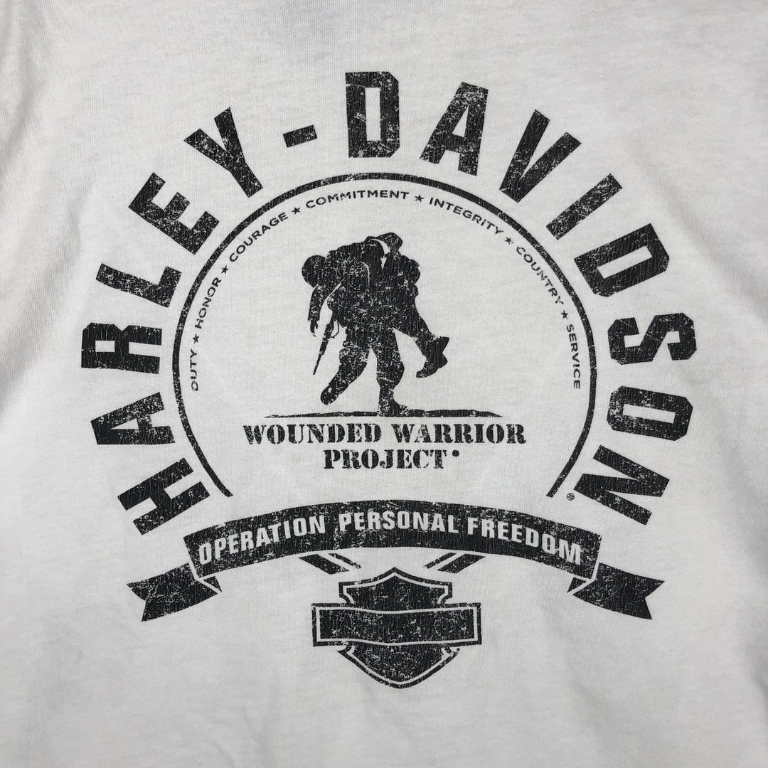Harley-Davidson American flag pattern motorcycle long-sleeved T-shirt, made in the USA, men's size L equivalent. cotton white type Vintage Second Hand