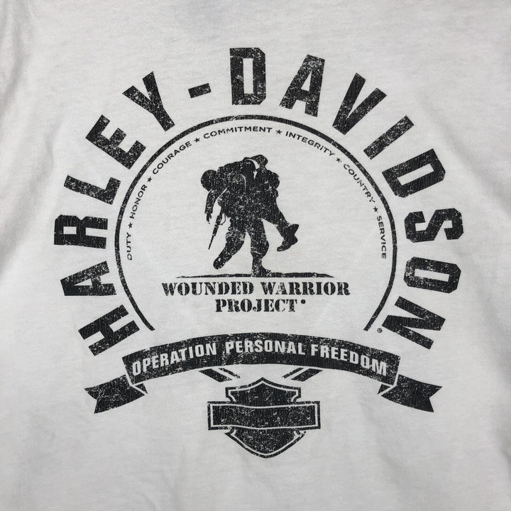Harley-Davidson American flag pattern motorcycle long-sleeved T-shirt, made in the USA, men's size L equivalent. cotton white type Vintage Second Hand