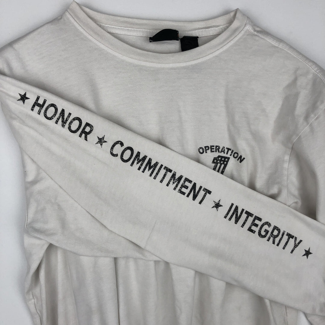 Harley-Davidson American flag pattern motorcycle long-sleeved T-shirt, made in the USA, men's size L equivalent. cotton white type Vintage Second Hand