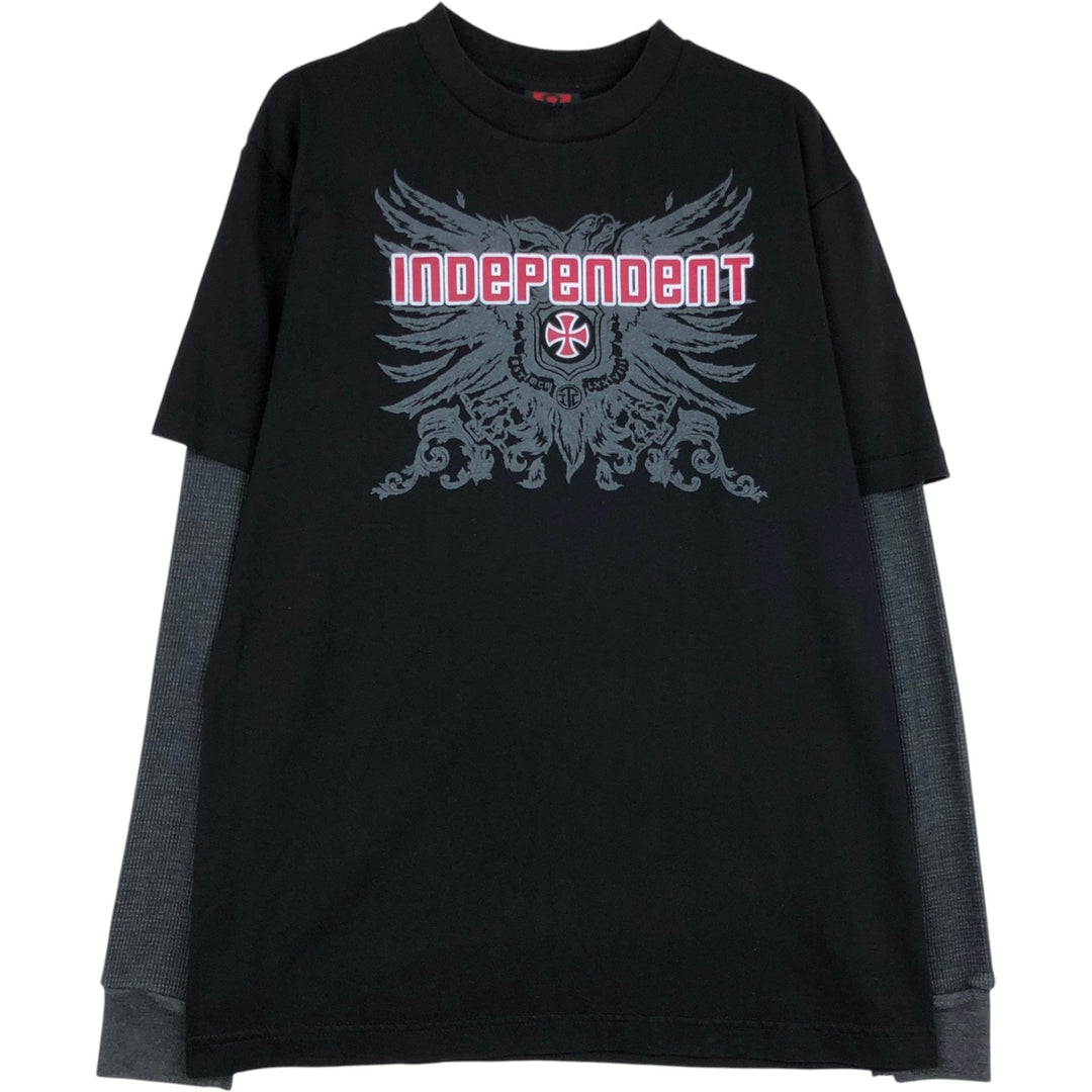 INDEPENDENT Surf Skate Print Long-Sleeve T-Shirt (Men's Size M) unclear black type Vintage Second Hand