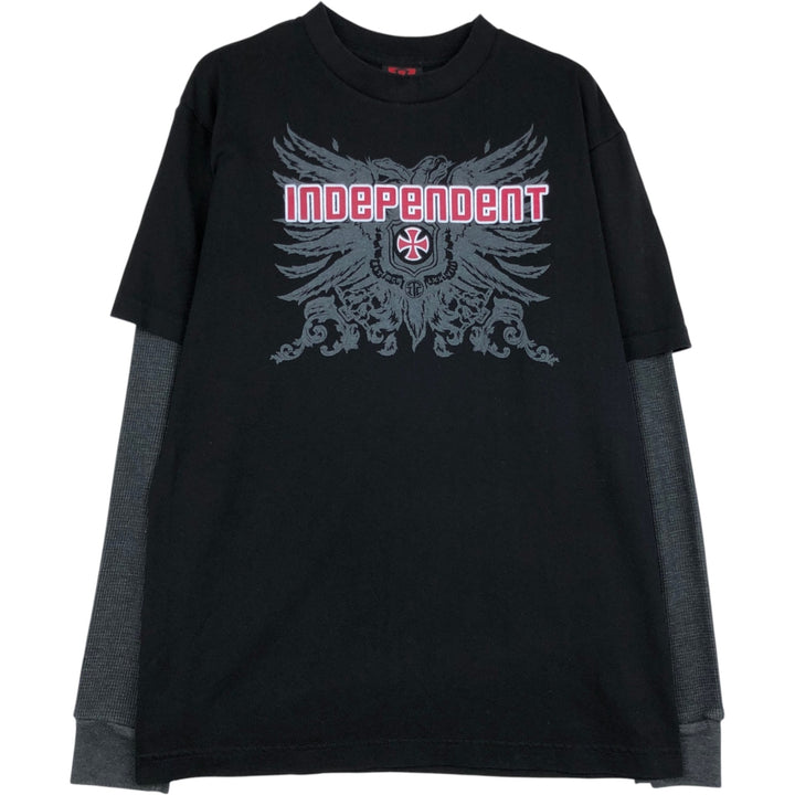 INDEPENDENT Surf Skate Print Long-Sleeve T-Shirt (Men's Size M) unclear black type Vintage Second Hand