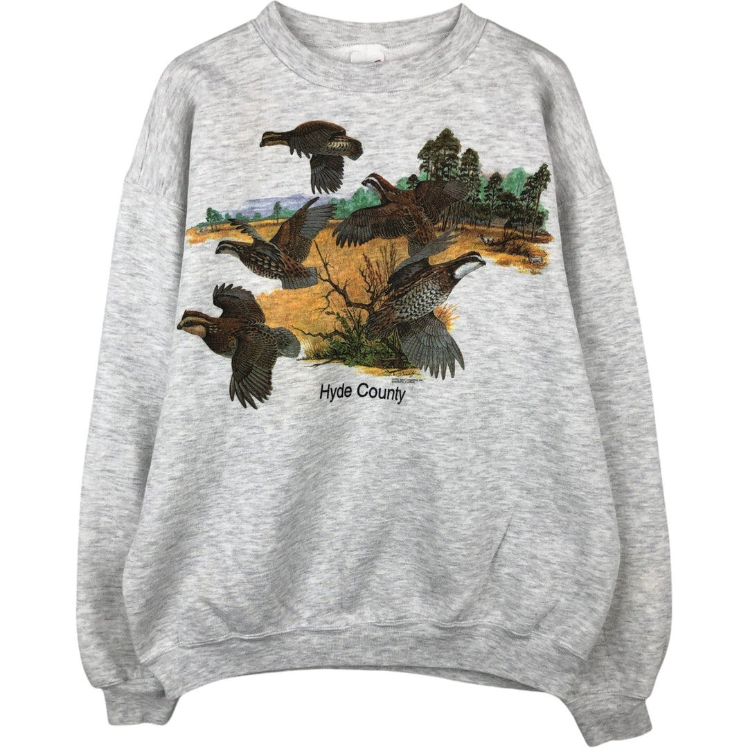 90'S ALORE Bird Print Animal Sweatshirt, Made in USA, Men's XL equivalent, Vintage cotton gray type Vintage Second Hand
