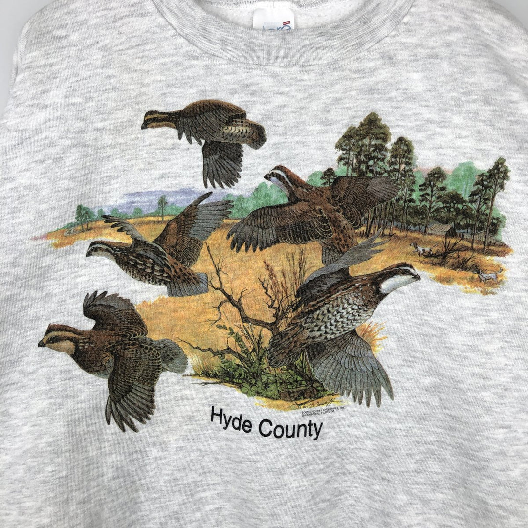 90'S ALORE Bird Print Animal Sweatshirt, Made in USA, Men's XL equivalent, Vintage cotton gray type Vintage Second Hand