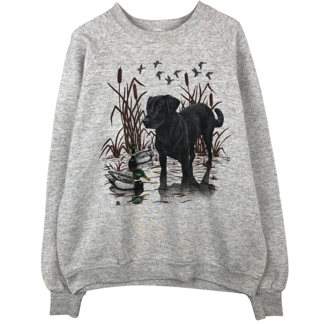 80s-90'S Jerzees Animal Print Sweatshirt (Dog/Bird Print) - Made in USA - Men's XL (approx.) Vintage polyester gray type Vintage Second Hand