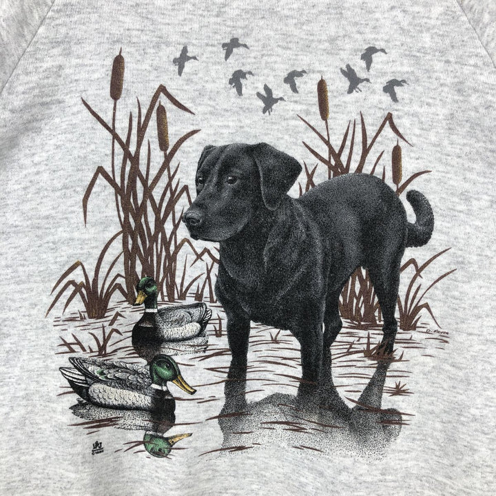 80s-90'S Jerzees Animal Print Sweatshirt (Dog/Bird Print) - Made in USA - Men's XL (approx.) Vintage polyester gray type Vintage Second Hand