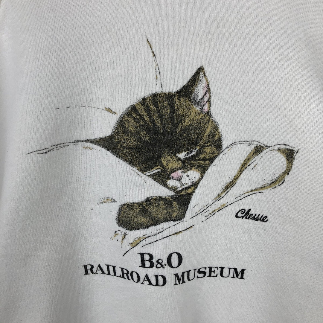 90'S Fruit of the Loom Cat Pattern Animal Sweatshirt, Men's Size L (approx.), Vintage unclear white type Vintage Second Hand