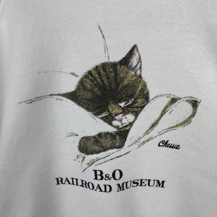 90'S Fruit of the Loom Cat Pattern Animal Sweatshirt, Men's Size L (approx.), Vintage unclear white type Vintage Second Hand