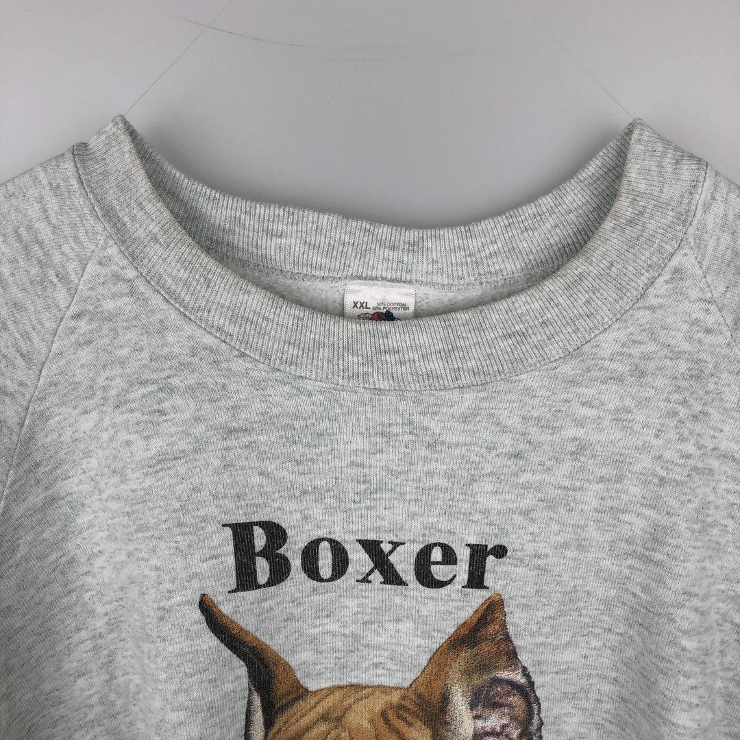90'S Fruit of the Loom Boxer Shorts with Dog Print Animal Sweatshirt, Made in USA, Men's XXL equivalent, Vintage cotton gray type Vintage Second Hand