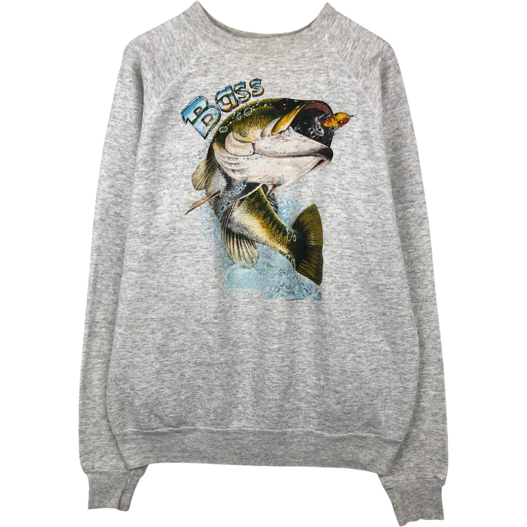 80'S Printed Fish Pattern Animal Sweatshirt, Men's Size XL (Equivalent), Vintage unclear gray type Vintage Second Hand