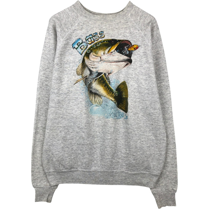 80'S Printed Fish Pattern Animal Sweatshirt, Men's Size XL (Equivalent), Vintage unclear gray type Vintage Second Hand