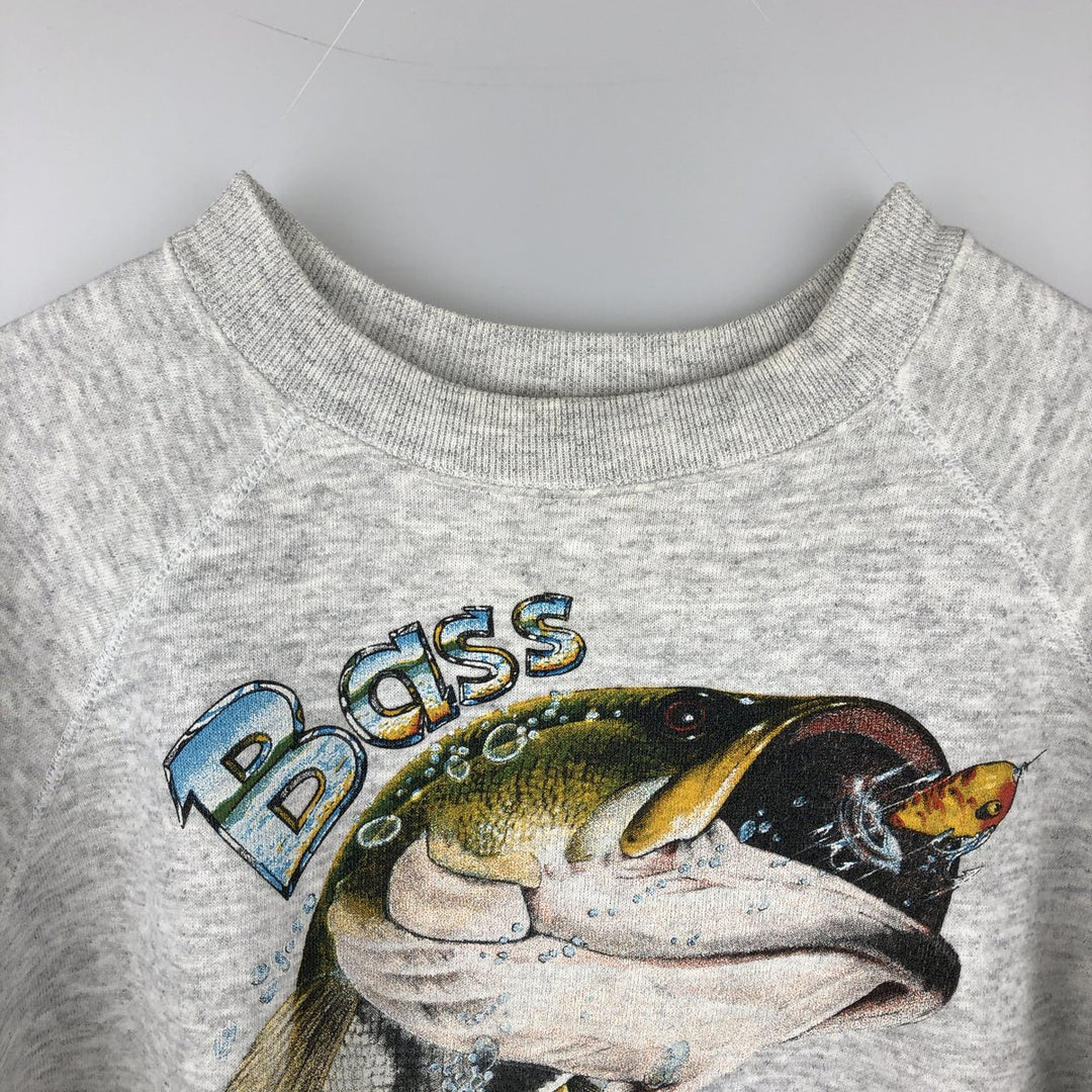 80'S Printed Fish Pattern Animal Sweatshirt, Men's Size XL (Equivalent), Vintage unclear gray type Vintage Second Hand