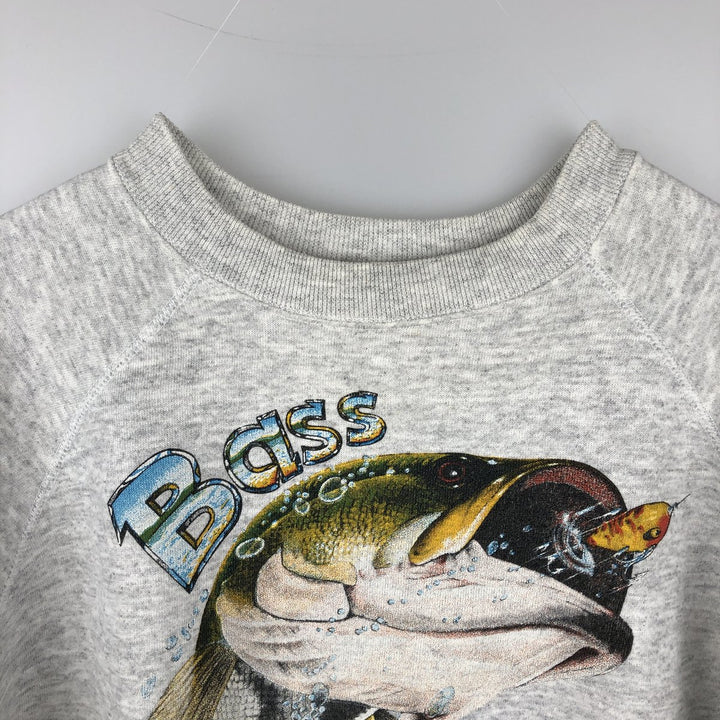 80'S Printed Fish Pattern Animal Sweatshirt, Men's Size XL (Equivalent), Vintage unclear gray type Vintage Second Hand
