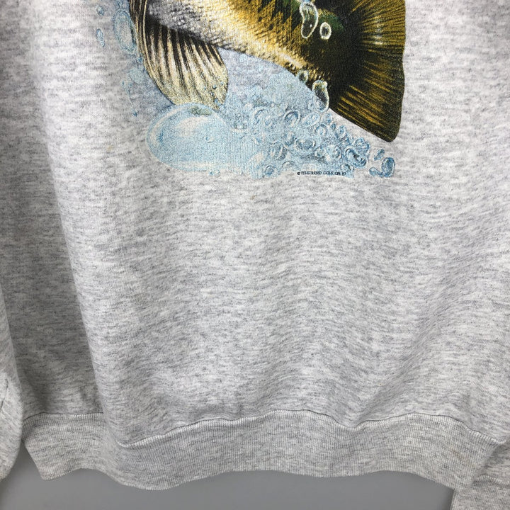 80'S Printed Fish Pattern Animal Sweatshirt, Men's Size XL (Equivalent), Vintage unclear gray type Vintage Second Hand