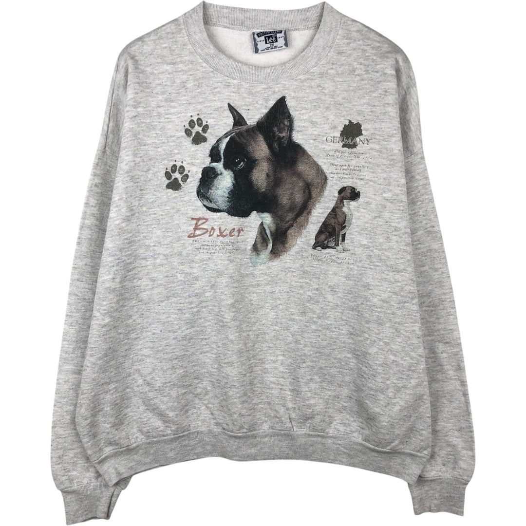90'S Lee BOXER Boxer Dog Print Animal Sweatshirt, Made in USA, Men's XXL equivalent, Vintage cotton gray type Vintage Second Hand