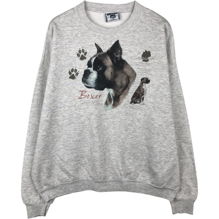 90'S Lee BOXER Boxer Dog Print Animal Sweatshirt, Made in USA, Men's XXL equivalent, Vintage cotton gray type Vintage Second Hand