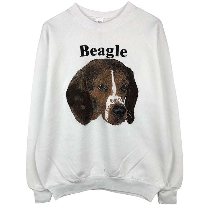 80'S Fruit of the Loom Beagle Dog Print Animal Sweatshirt, Made in USA, Men's Size L (approx.), Vintage cotton white type Vintage Second Hand